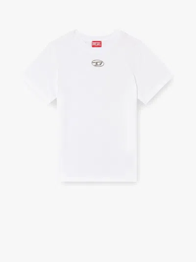 Diesel Women White T-shirt With Logo On The Front And Ribbed Design In Cotton Woman