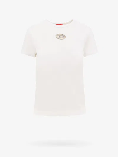 Diesel Women White T-shirt With Logo On The Front And Ribbed Design In Cotton Woman