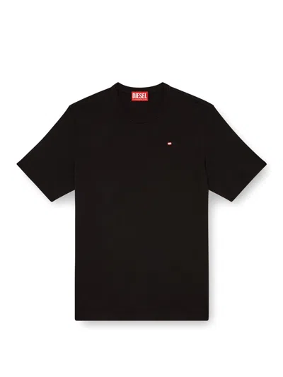 Diesel T-just-microdiv Logo-embroidered Cotton T-shirt In Black