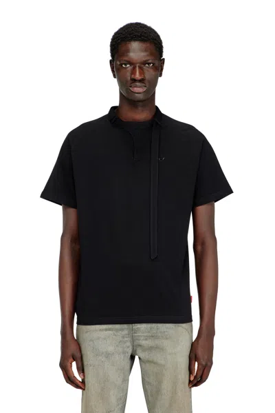Diesel T-shirt With Biker Neck Strap In Black