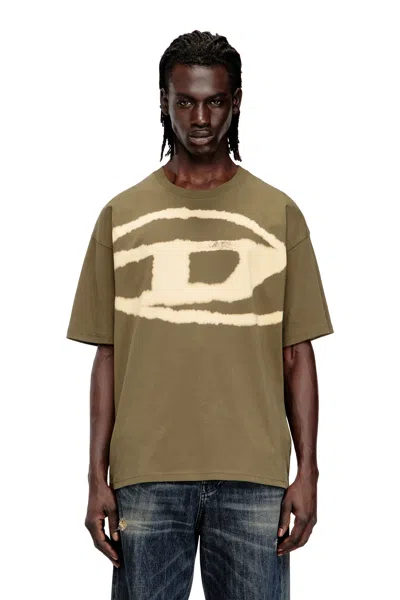 Diesel T-shirt With Bleached Oval D Logo In Green
