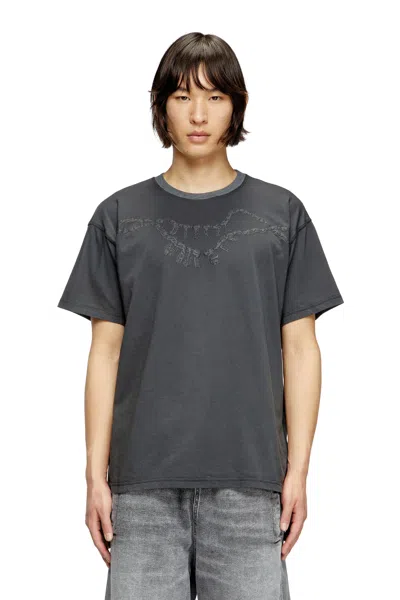 Diesel T-shirt With Charm Necklace Print In Grey