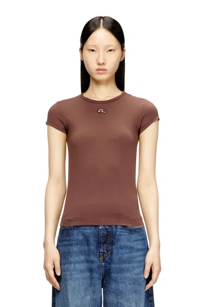 Diesel T-shirt With Cut-out Embroidered Logo In Brown