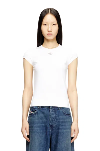 Diesel T-shirt With Cut-out Embroidered Logo In White