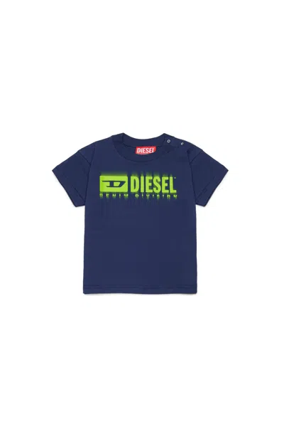 Diesel Babies' T-shirt Con Logo Degradé In Blue