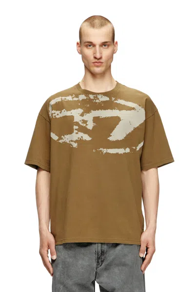 Diesel T-shirt With Distressed Flocked Logo In Brown