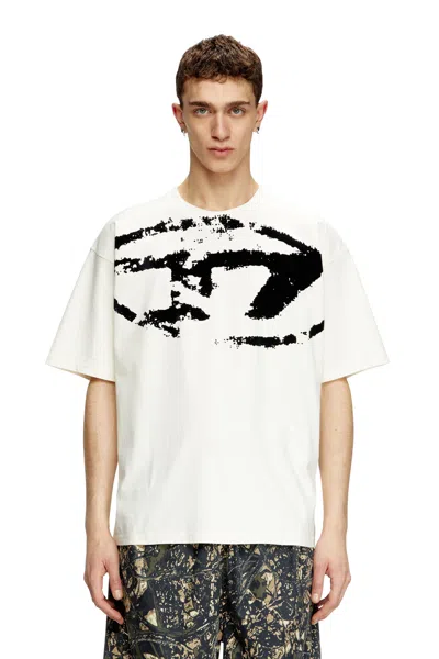 Diesel T-shirt With Distressed Flocked Logo In White