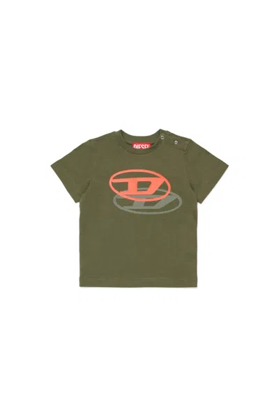 Diesel Kids' T-shirt With Dynamic Oval D Logo In Green