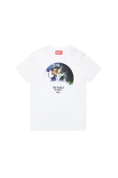 Diesel Kids' T-shirt With Earth Print In White