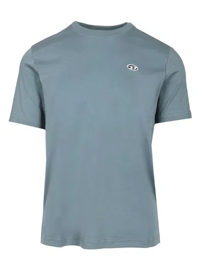 Diesel T-shirt With Embroidered Logo In Light Blue