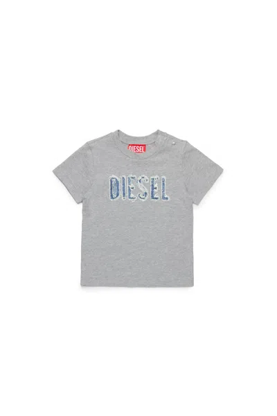Diesel T-shirt Con Grafica  Effetto Denim In Grey