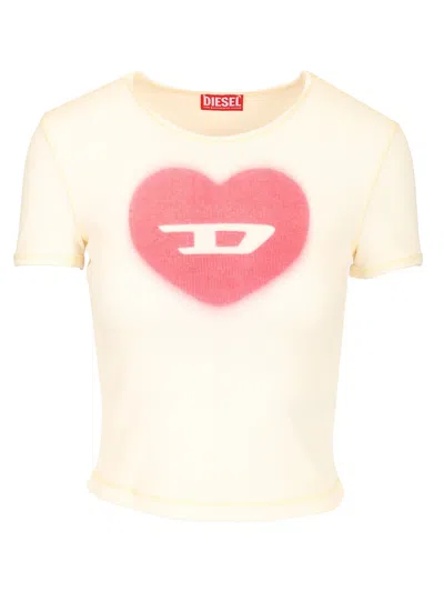 Diesel T-shirt With Heart D Watercolor Effect In Neutral