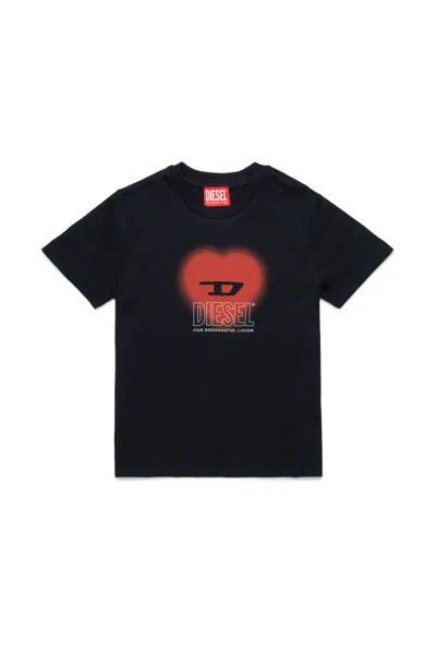 Diesel Kids' T-shirt With Heart Graphics In Black