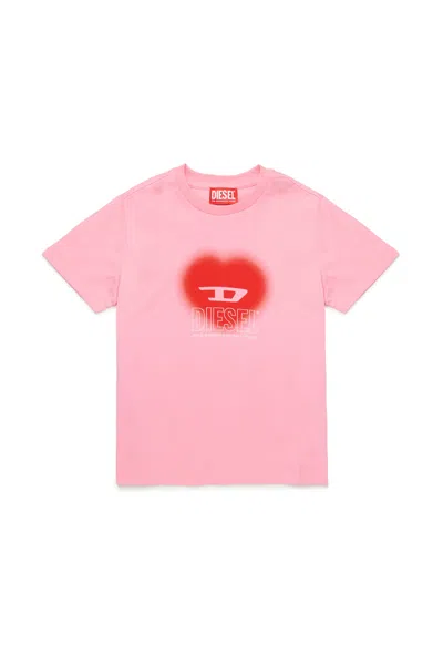 Diesel Kids' T-shirt Con Grafica Cuore In Pink