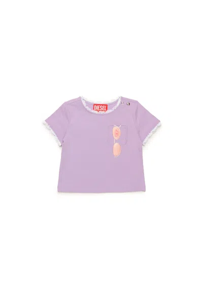 Diesel T-shirt With Lace And Sunglasses Graphics In Violet