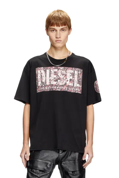 Diesel T-shirt With Large Gabardine Patch Logo In Black