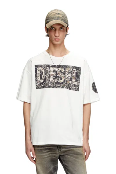 Diesel T-shirt With Large Gabardine Patch Logo In White