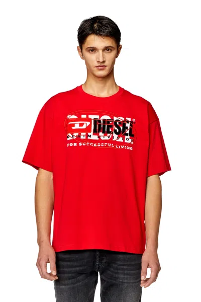 Diesel T-shirt With Layered Logos In Red