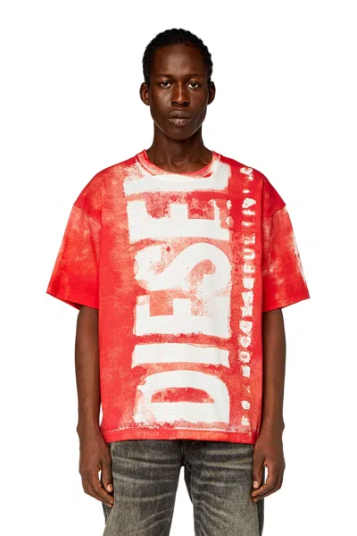 Diesel T-shirt With Maxi Bleeding Logos In Red