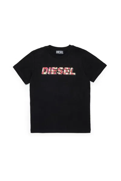 Diesel T-shirt With Multicolored Logo In Black