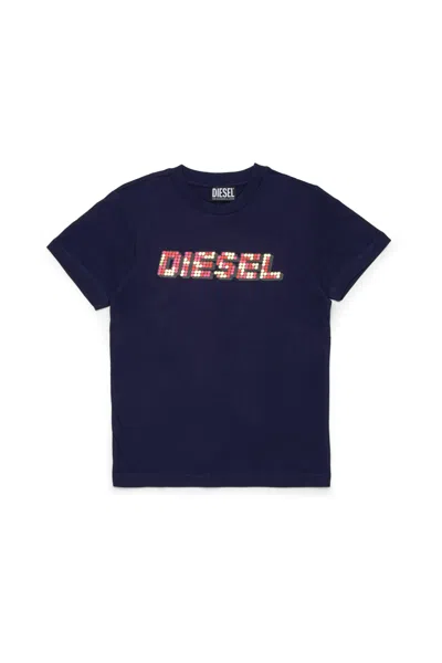 Diesel T-shirt With Multicolored Logo In Blue