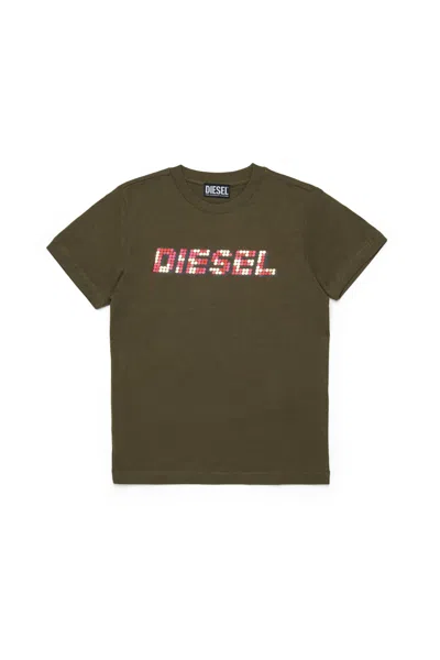 Diesel T-shirt With Multicolored Logo In Green