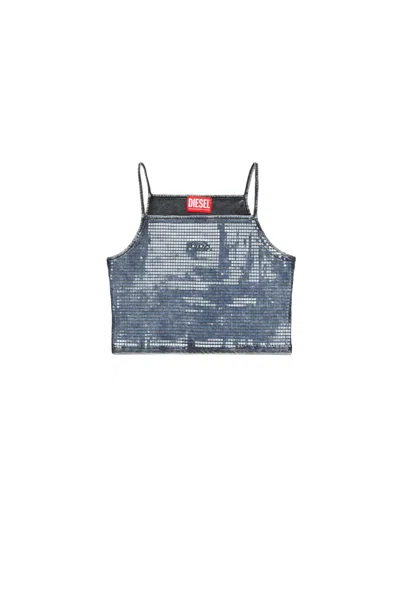 Diesel Kids' T-shirt With Mylar And Sequin Finishing In Black