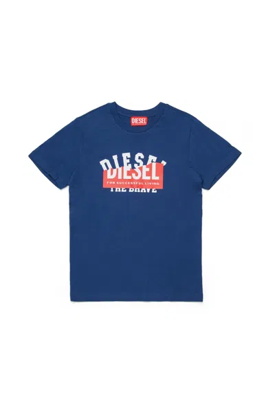Diesel Kids' T-shirt With Overlapping Logo Print In Blue