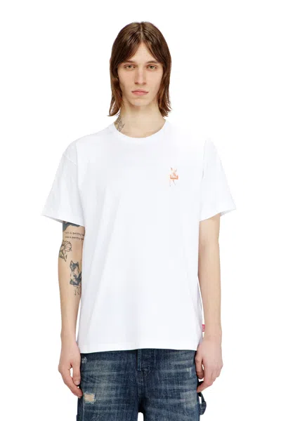 Diesel T-shirt With Pig And Logo Print In White