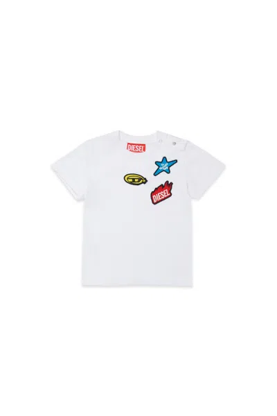 Diesel Kids' T-shirt With Playful Colorful Patches In White