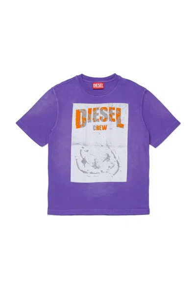 Diesel Kids' T-shirt Con Logo Stampato In Purple