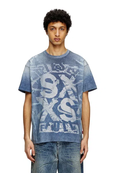 Diesel T-shirt With Rib-knit Print In Blue