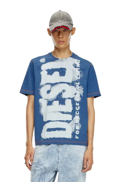 Diesel T-shirt With Splotched Logo In Blue