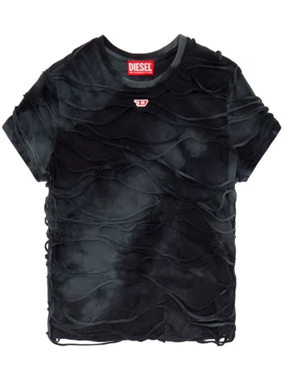 Diesel Tie-dye Logo-embroidered T-shirt In Black