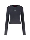 Diesel M-anchor-a Cropped Denim Sweatshirt With Cut-out Detail In Black