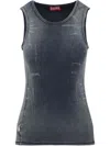 Diesel Ribbed Sleeveless Tank Top With Faded Effect In Blue