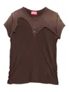 Diesel Henley T-shirt With Peel-off Effect In Brown