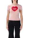 Diesel Pink Crew Neck T-shirt With Front Print And Beaded Details In Cotton Woman In Gold