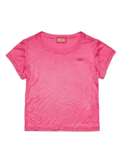 Diesel Kids' Logo-plaque Glittery T-shirt In Pink