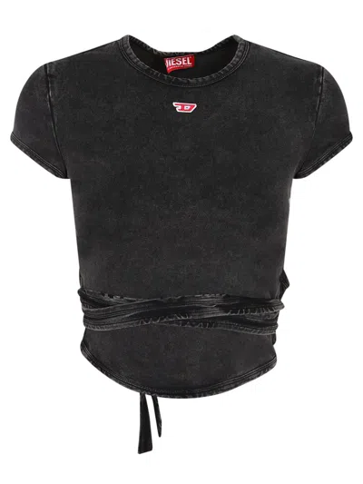 Diesel T-bunny Tail-r1 Wraparound Cropped T-shirt In Gray
