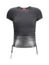Diesel Women Jersey Top With Side Drawstrings In Black