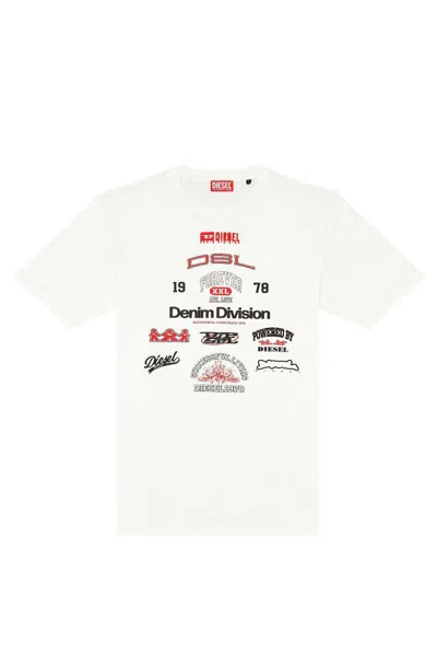 Diesel Graphic Print Crew Neck Short Sleeves T-shirts In White