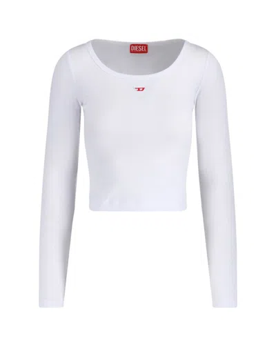 Diesel Logo-embroidered Scoop-neck T-shirt In White