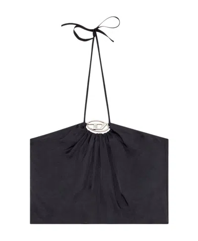 Diesel T-stant-n1 Halterneck Satin Top In Black