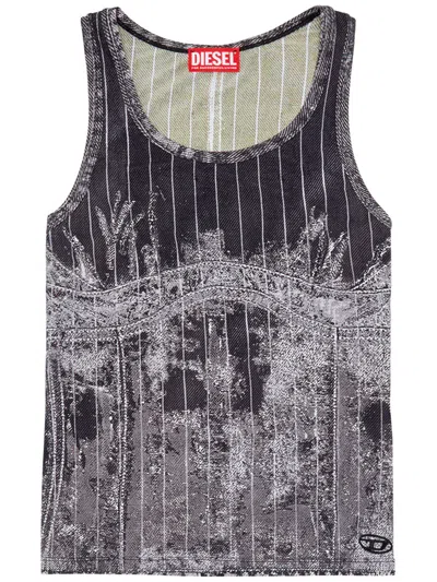 Diesel T-stripe Logo-embroidered Tank Top In Multicolor