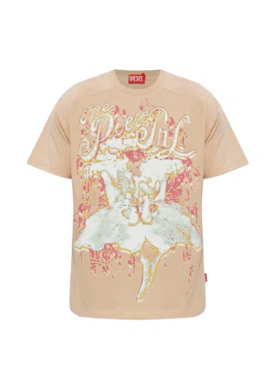 Diesel Nylon Silk Blend Graphic Print T Shirt In Neutral