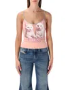 Diesel T-top R2 Cats Pink Cotton Jersey Tank Top In Pink