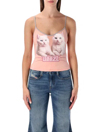 DIESEL DIESEL T-TOP R2 CATS PINK COTTON JERSEY TANK TOP