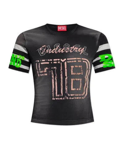 Diesel T-uncusl Flocked-logo T-shirt In Black