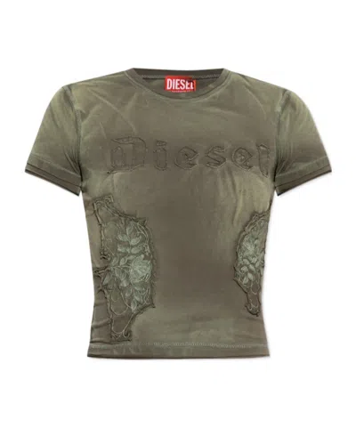 Diesel T-uncut Appliqué Faded T-shirt In Green
